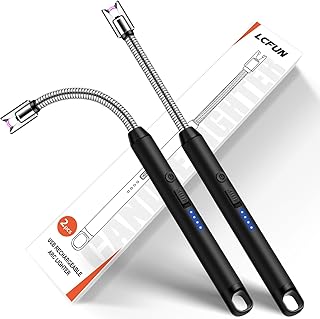 LcFun 2 Pack Candle Lighter Windproof USB C Rechargeable Electric Lighters with 360° Flexible Neck & Safety Lock, Christmas Stocking Stuffers Gifts, Flameless Long Lighters for Candle Grill, BBQ