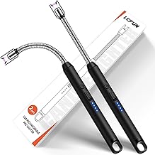 LcFun Stick Lighter, USB Rechargeable, Electric Arc Lighter with Longer Neck, Safety Lock, Type C Rechargeable Plasma Lighter, Candle Lighter for Kitchen, Fireplace, Fireworks (2 Black)