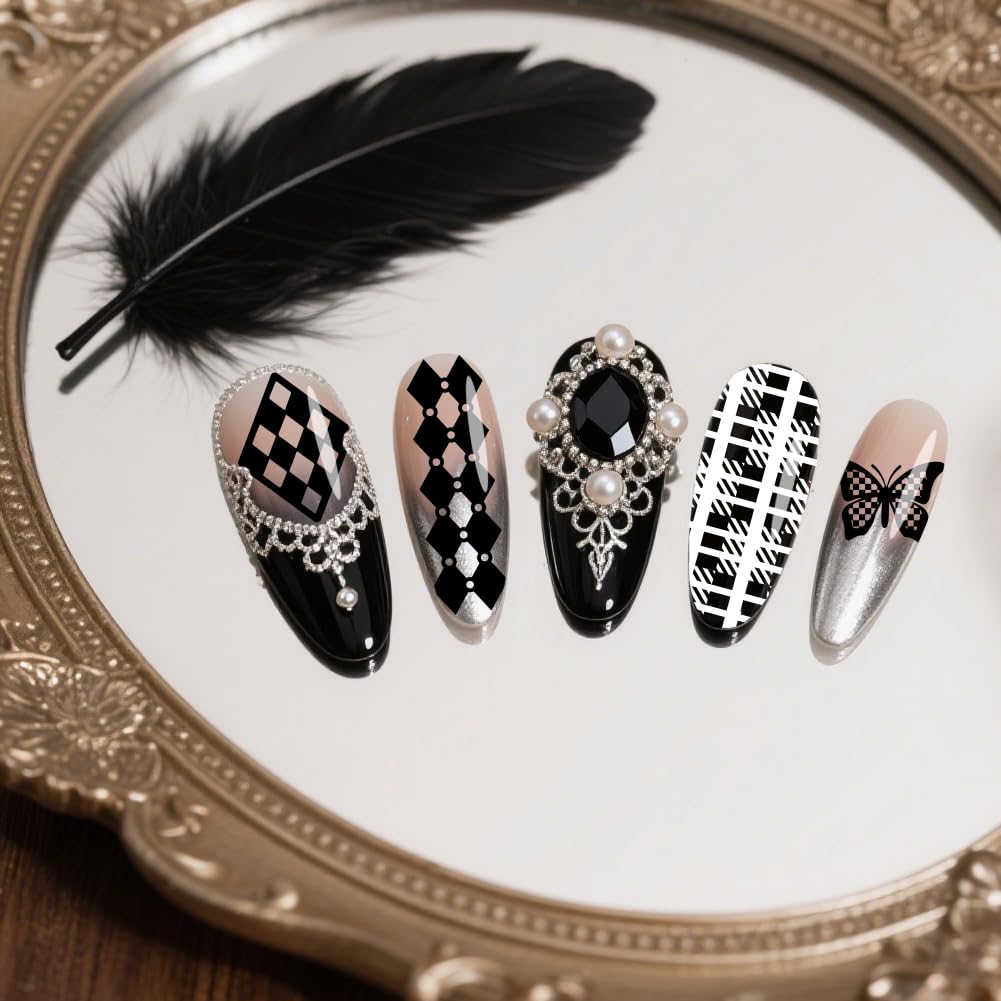 PH PandaHall 3pcs Plaid Nail Stamping Plates Checkerboard Nails Art Stencils Tartan Pattern Nail Art Templates Heart Star Butterfly Manicure Image Plates for Women DIY Print Manicures Salon Design - Image 4