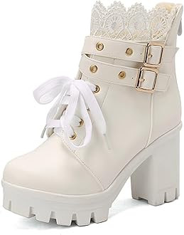 MEOTINA Goth Platform Boots Chunky High Heels Ankle Boots Lace Buckle Gothic Cosplay Booties Zipper Punk Shoes