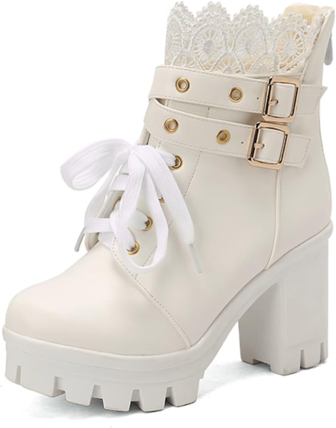 Goth Platform Boots Chunky High Heels Ankle Boots Lace Buckle Gothic Cosplay Booties Zipper Punk Shoes