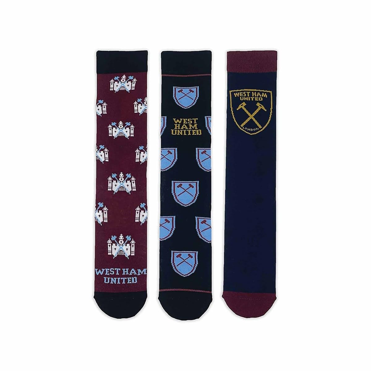 West Ham United Unisex Multi-Color Adult Socks | Official West Ham Socks | 3Pk