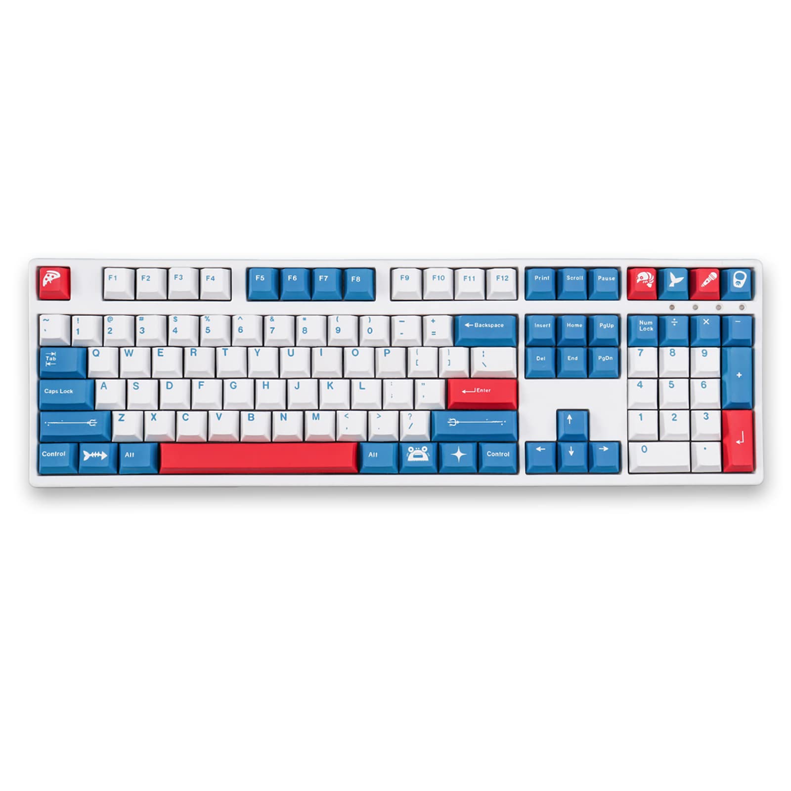 A Keycaps PBT 129 Keys Cherry Profile Dye Sub Personalized Blue and White keycaps Fit for 60% 65% 95% Cherry Mx Switches Mechanical Keyboard