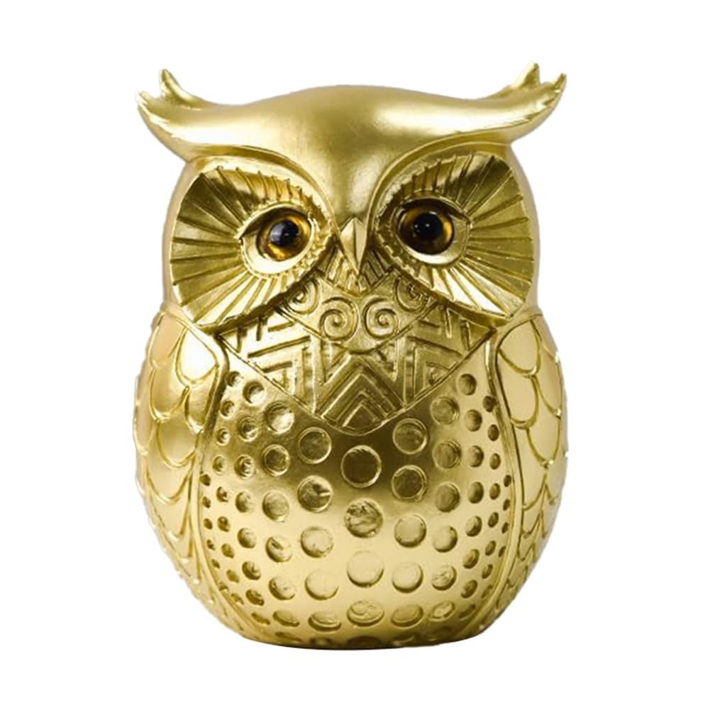 CTRLZS Gold Owl Ornament, Resin Statue Animal Craft, for TV Cabinet Porch Bookshelf Home Decor, Tabletop Entryway Decor Easy to Use About 6 X 5 X 7.5cm