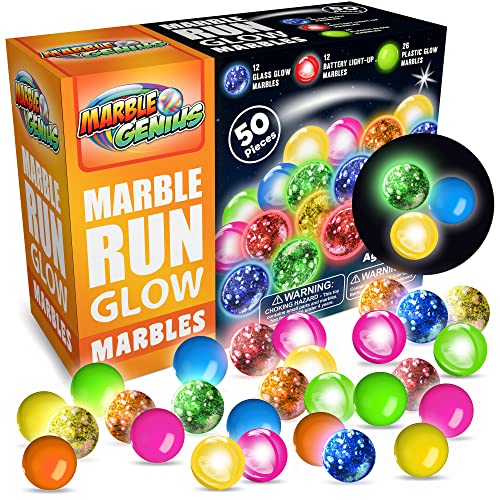 Marble Genius 50 pcs Glow in The Dark Marbles for Kids 4+, Full Color Instruction Manual, for Kids