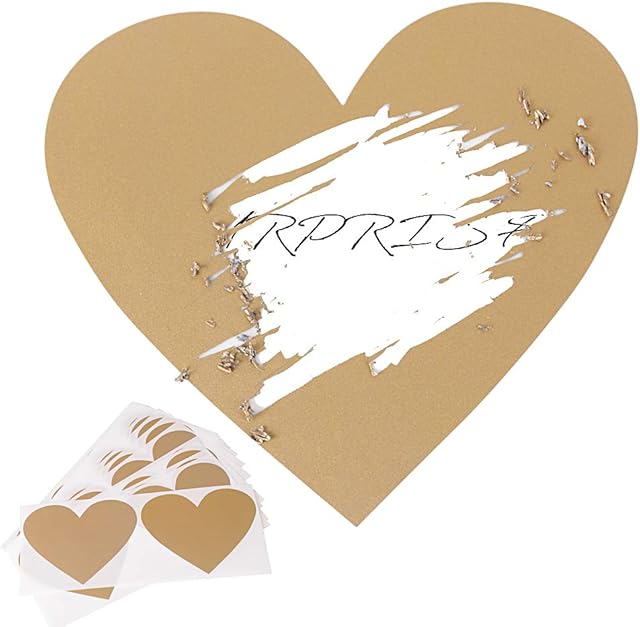 Pack of 50 Scratch Off Sticker Heart - Scratch Off Heart Stickers,Scratch Off Labels, Scratch Card Stickers, Heart Scratch Stickers - 8 x 7cm, Gold Color