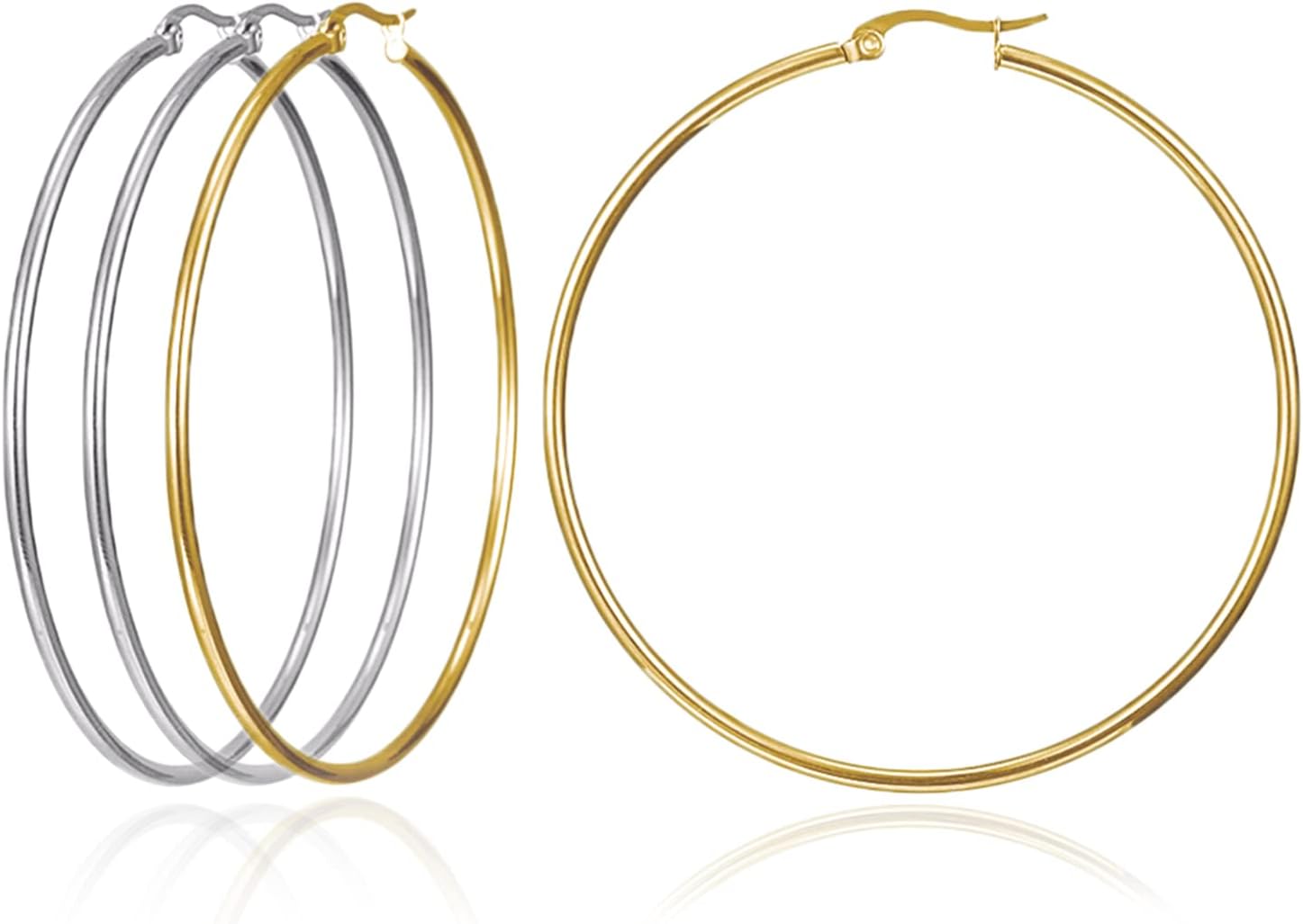 Huge Gold Hoop Earrings for Women - Plated Stainless Steel, 70-100mm Large Hooped Earrings