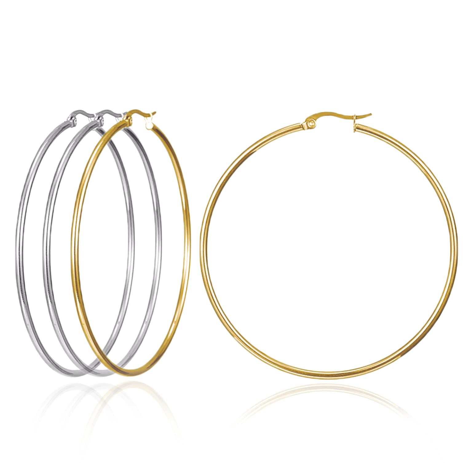 Huge Gold Hoop Earrings for Women - Plated Stainless Steel, 70-100mm Large Hooped Earrings
