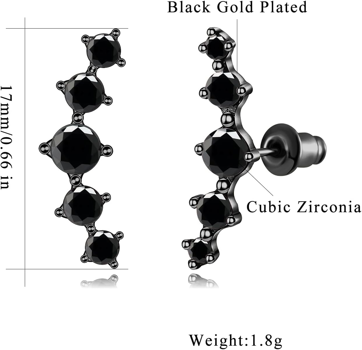 CiNily Opal Ear Crawler Earrings, 14K Gold Plated Cuff Climber Earrings Small Flat Back Stud Earrings Fashion Jewelry Mothers Day Gifts for Women Girls Hypoallergenic, White Gold, Rose Gold - Image 3