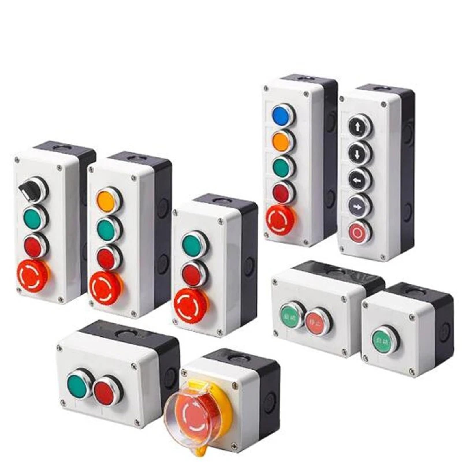 Caja de control con interruptor de botón blanco de parada de emergencia industrial eléctrica 7