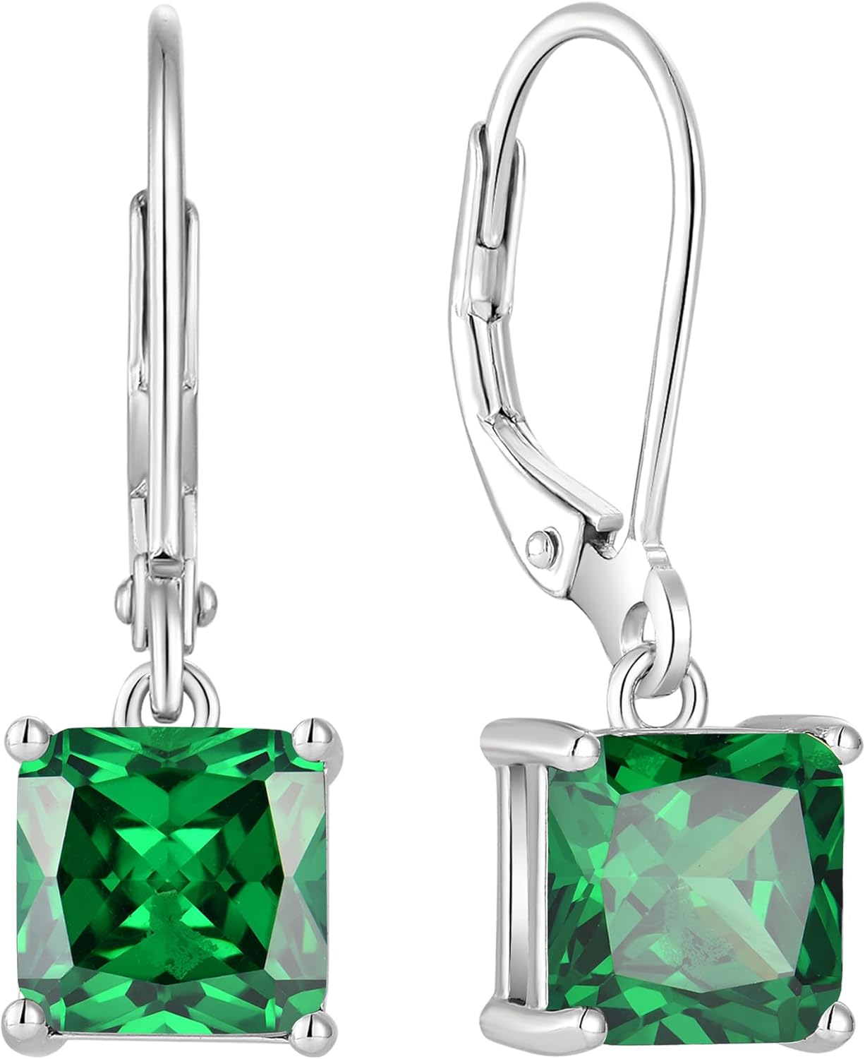 Square Earrings Birthstone Princess Cut Leverback Earring Sterling Silver Jewelry for Women