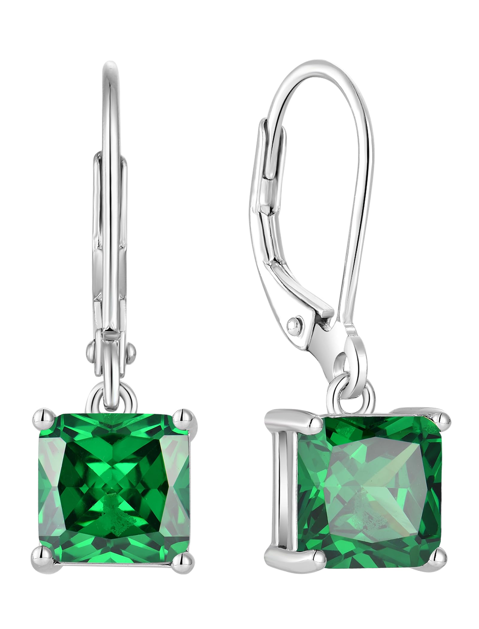 Vesitim Square Earrings Birthstone Princess Cut Leverback Earring Sterling Silver Jewelry for Women