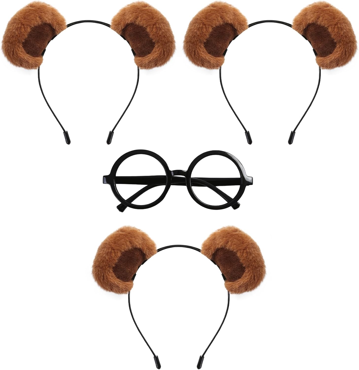 4Pack Chipmunk Ears Headband and Round Frame Glasses Set Halloween Costume Accessories Cosplay Party Supplies