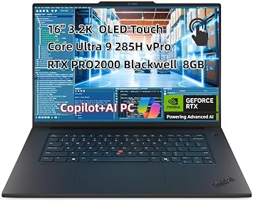 NewLenovo ThinkPad P1 Gen 8 Workstation Laptop, Inte.l Core Ultra 9 285H 16C, 16" 3.2K 3200 x 2000 OLED Touch, 64GB RAM 4TB SSD, NVIDI.A RTX 2000 Blackwell 8GB WiFi7, 5MP RGB+IR Camera Win 11 Pro