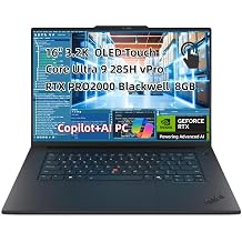 NewLenovo ThinkPad P1 Gen 8 Workstation Laptop, Inte.l Core Ultra 9 285H 16C, 16" 3.2K 3200 x 2000 OLED Touch, 64GB RAM 4TB SSD, NVIDI.A RTX 2000 Blackwell 8GB WiFi7, 5MP RGB+IR Camera Win 11 Pro