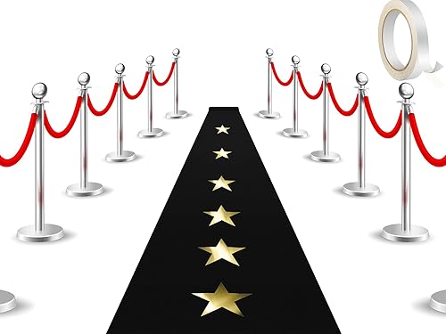 Shappy Alfombra de pasillo para fiesta, antideslizante, color rojo, con cinta de alfombra de 2.16 oz/m², 20 piezas con recortes de estrellas doradas