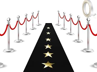 Shappy Carpet Runner Party Not Slip Red Aisle Runway Rug Runner with Carpet Tape 60 GSM 20 Pcs Gold Star Cutouts for Movie Graduation Party Decoration VIP Stage Door Wedding(Black,2.6 x 16.4 Feet)
