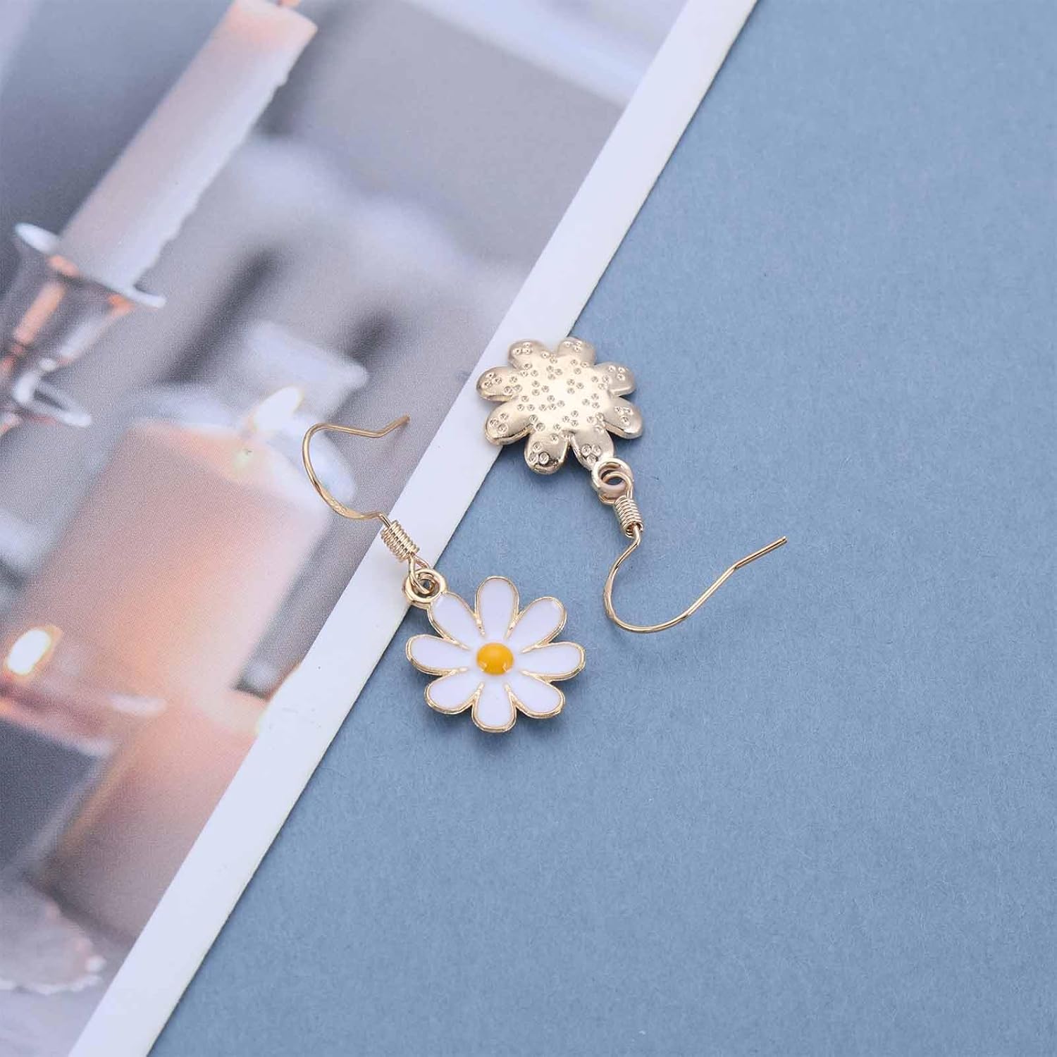 Boho White Flower Earrings Daisy Flower Drop Earrings Small Daisy Earrings Enamel Floral Earrings Sunflower Dangle Earrings Jewelry for Women - Image 3