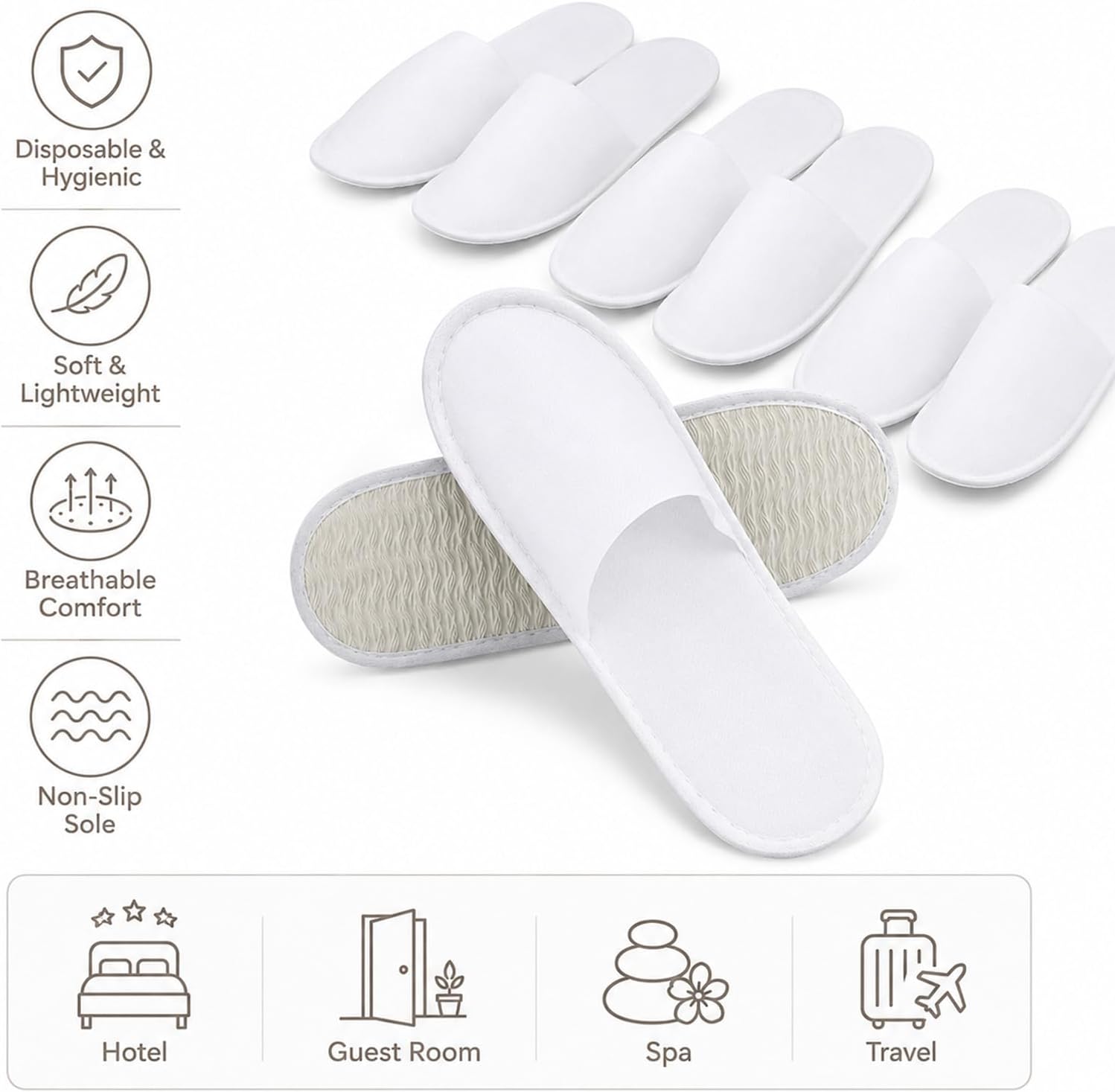 Disposable hotel slippers 4 pairs One Size Slippers white house slippers | Spa slippers are suitable for hotel guests and office use，unisex