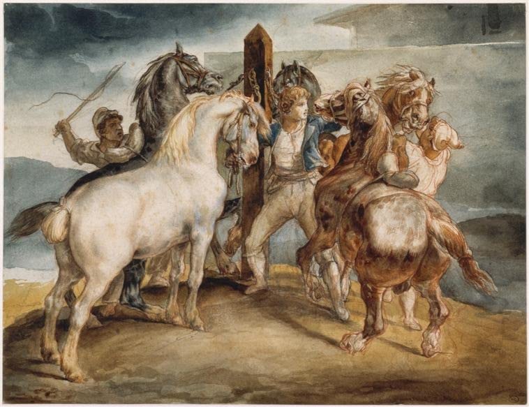 Cuadro en lienzo El mercado de caballos, una obra elegante de Gericault para tu despacho