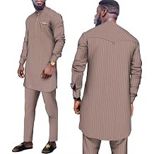 African Suit for Men Traditional Stripe Blazer and Pants 2 Piece Set Business Formal Dress Suit Party Wedding Evening