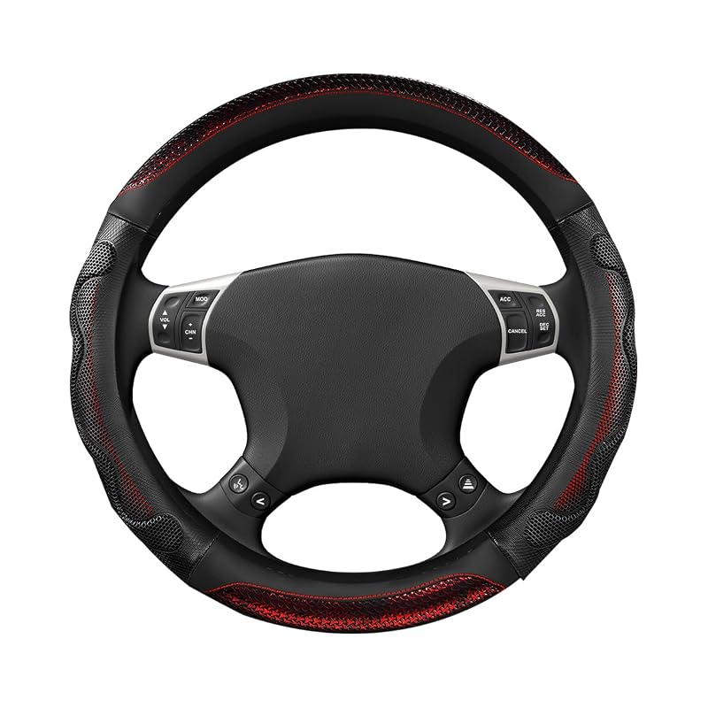 Capa para Volante DXNQ em Silicone e Borracha, Design Colmeia 3D, Antiderrapante, Vermelha, para Volantes Redondos de 37 a 38 cm