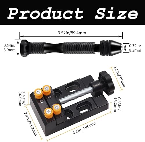 Miniatura 4 de Dianrui Juego de 61 taladros manuales con tornillo de banco que incluye 1 mini tornillo de prensa, 10 mini brocas de PCB, 1 pinza de codo y 48