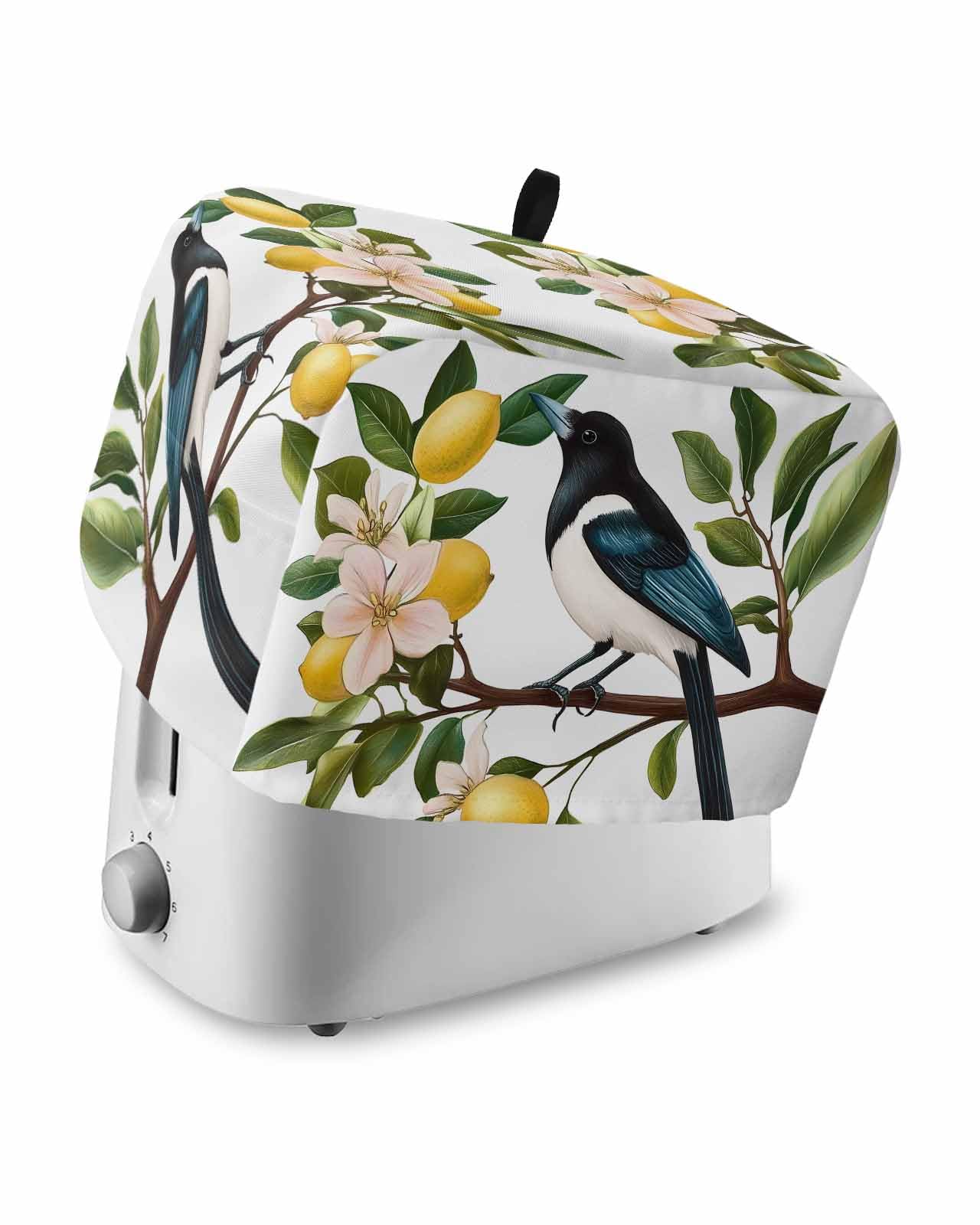 Summer Lemon Toaster Cover 2 Slice, Watercolor Birds Vintage Dustproof Bread Machine Oven Cover with Storage Pockets, Fits Most Kitchen Toasters Protector
