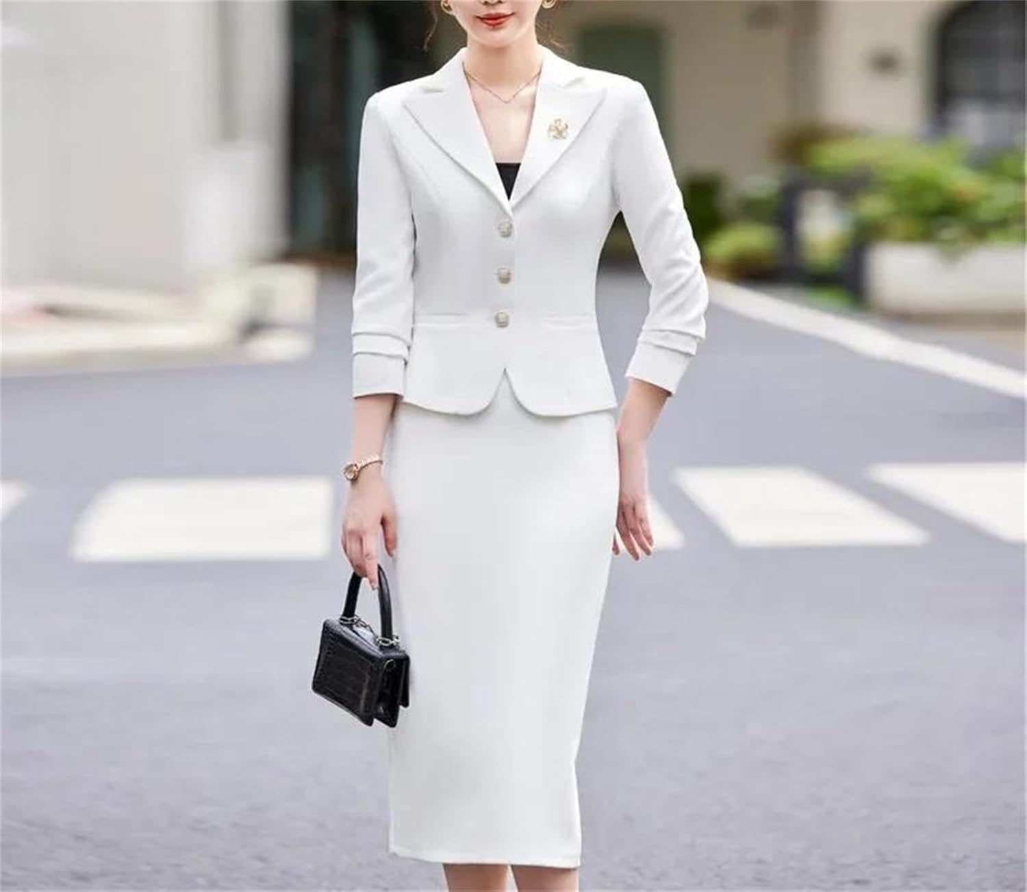 Women’S Short Suit Jacket Professional Work Fall Blazer and Pencil Skirt Sets