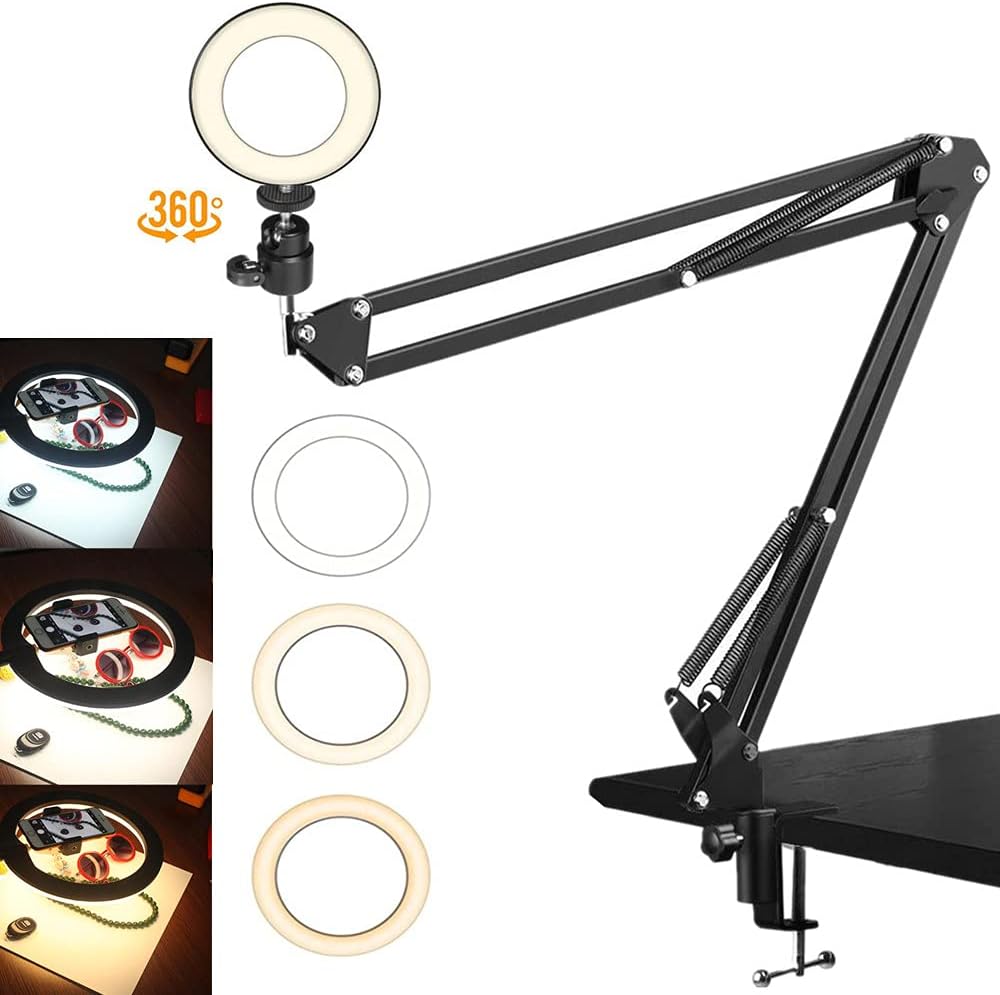 Lіmіtеd Dіѕсоunt Suspension Scissor Arm Stand Kits with 6 inches Phone Ring Light and Cellphone Holder for Video Conference, Online Lesson, Fits for Mobiles, Cameras,Logitech Webcams Brio C920 C930 C935 C922