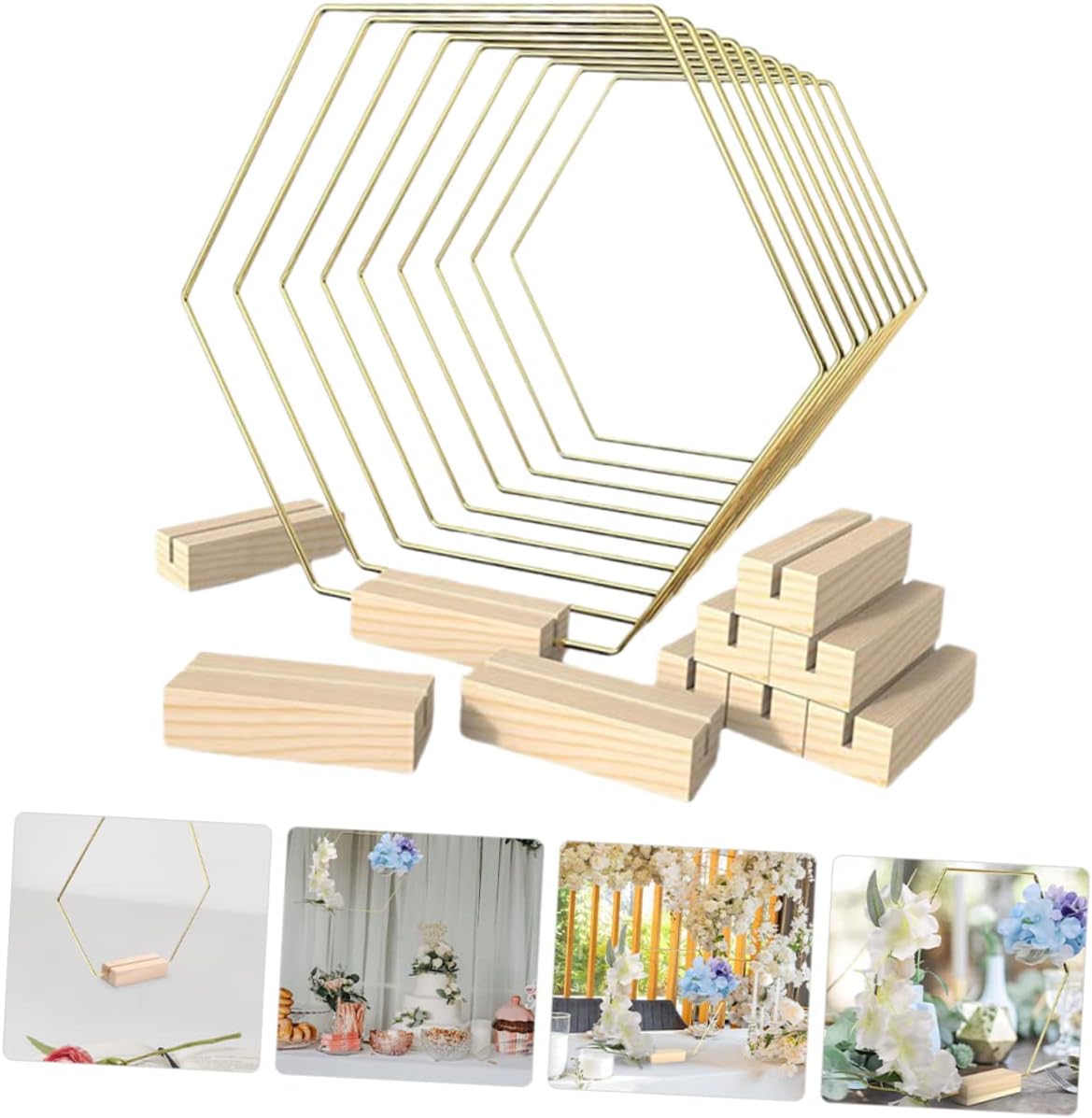 VALICLUD 10pcs Hexagon Wreath Rings with Base for DIY Wedding Decor Metal for Craft Centerpieces for Parties Showers and Home Decorations