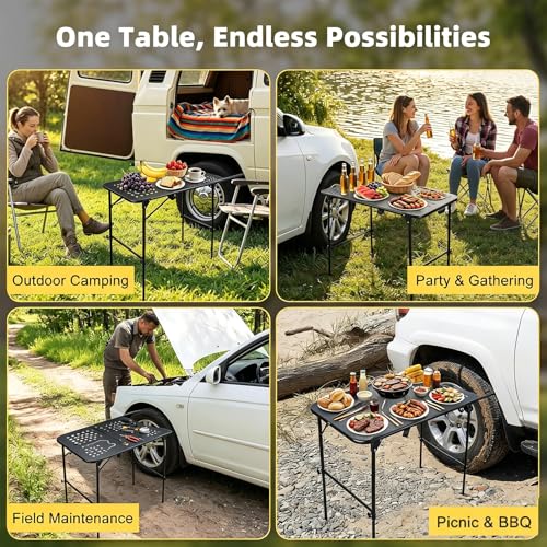 Table de camping avec hauteur réglable pour installation facile en randonnée