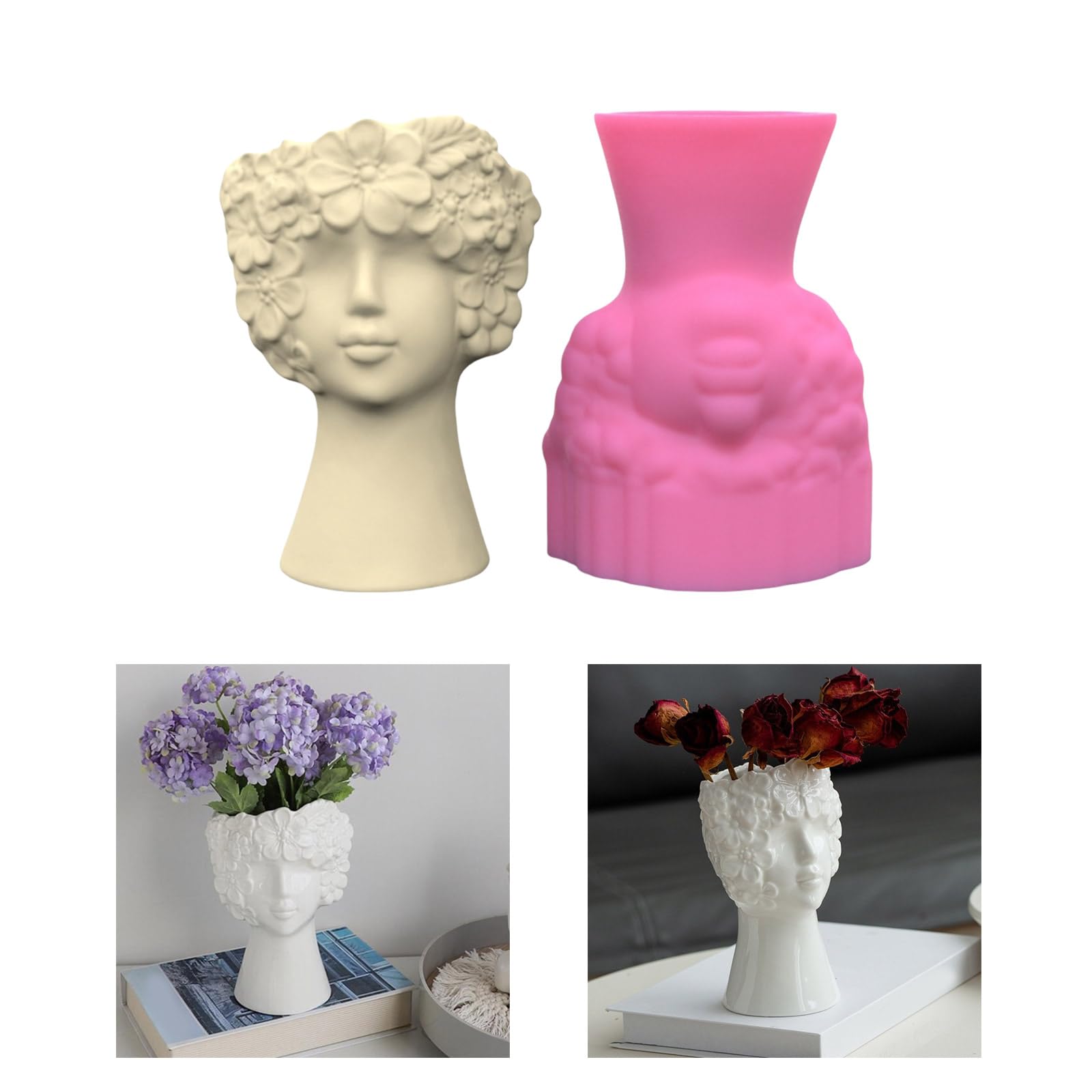 Moldes para macetas, moldes para jarrones, forma de figura humana, flexible, textura de silicona para florero