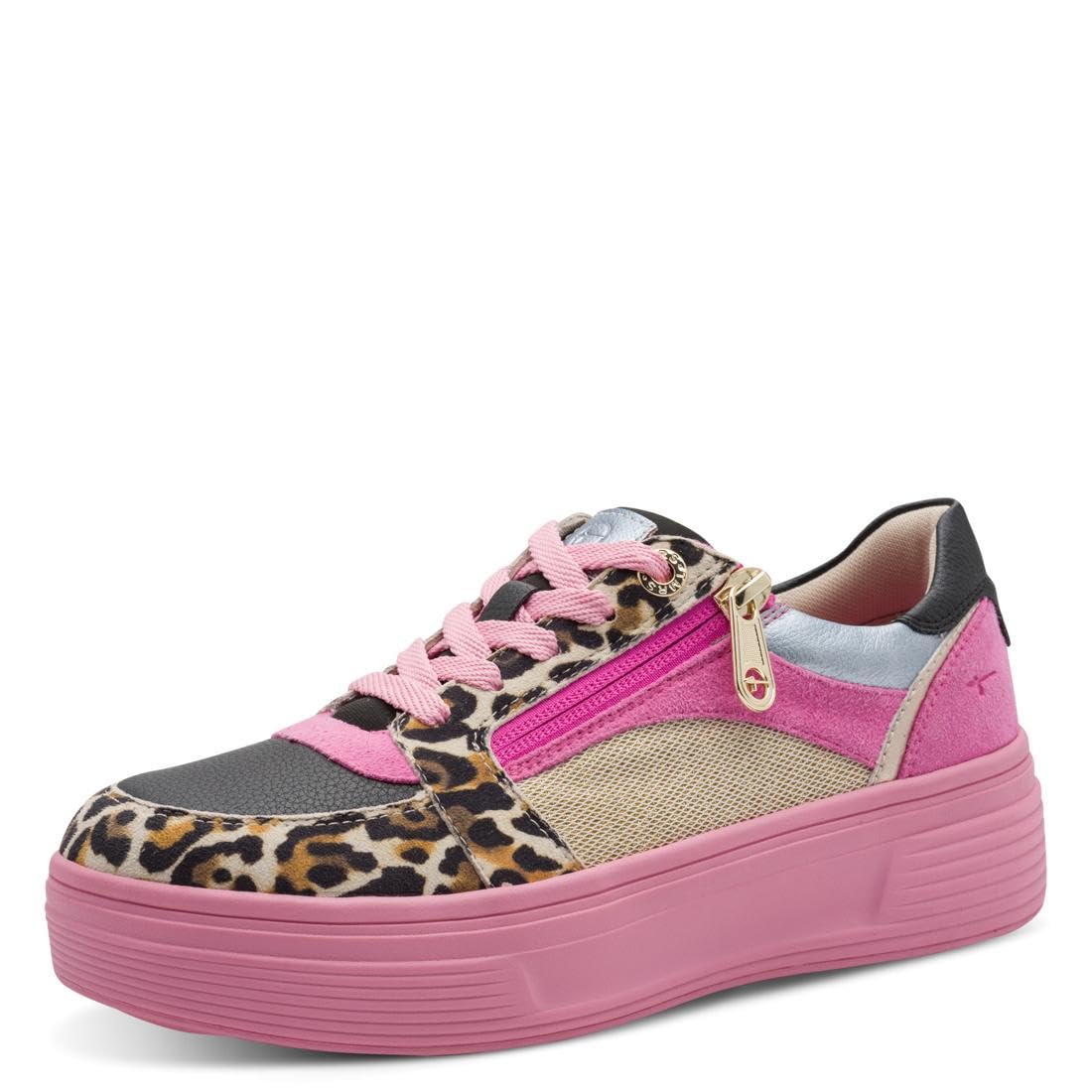 Tamaris Comfort Women’s Platform Sneakers with Zip Low Top, Pink Multi, 3,5 UK