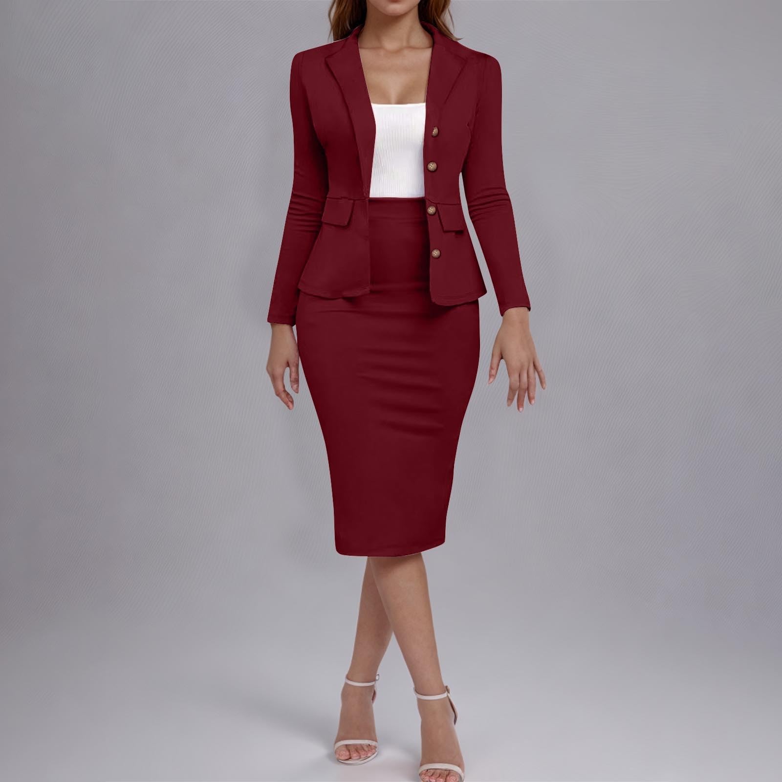 NSICBMNO Costume d'affaires pour femme - Blazer à manches longues - Jupes crayon midi - Tenue décontractée - Ensemble de jupe 2 pièces - Ensemble de travail de bureau élégant - Jupe florale - Taille
