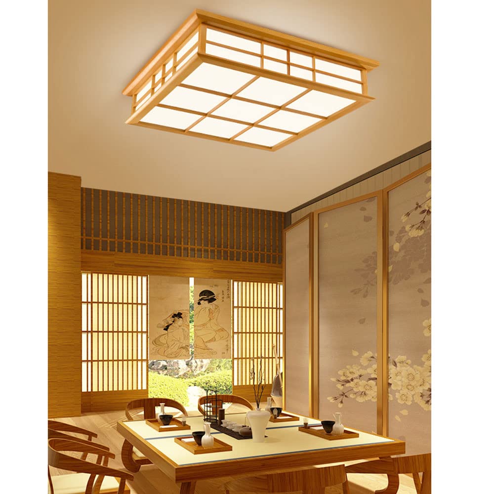Lámpara de techo de madera de estilo japonés, montaje empotrado para sala de estar, lámpara rectangular con LED, perfecta para dormitorio, comedor, cocina