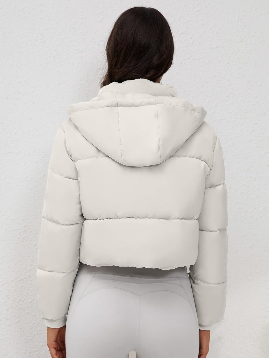 Women's Cropped Puffer Jacket Hooded Warm Padded Winter Outerwear Coat with Pockets - Image 5