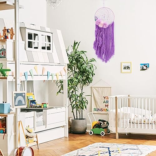 Vista 7 de INFUNLY Kit para hacer atrapasueños de bricolaje, atrapasueños hecho a mano con flores artificiales, cinta de borla morada, ocasión de boda