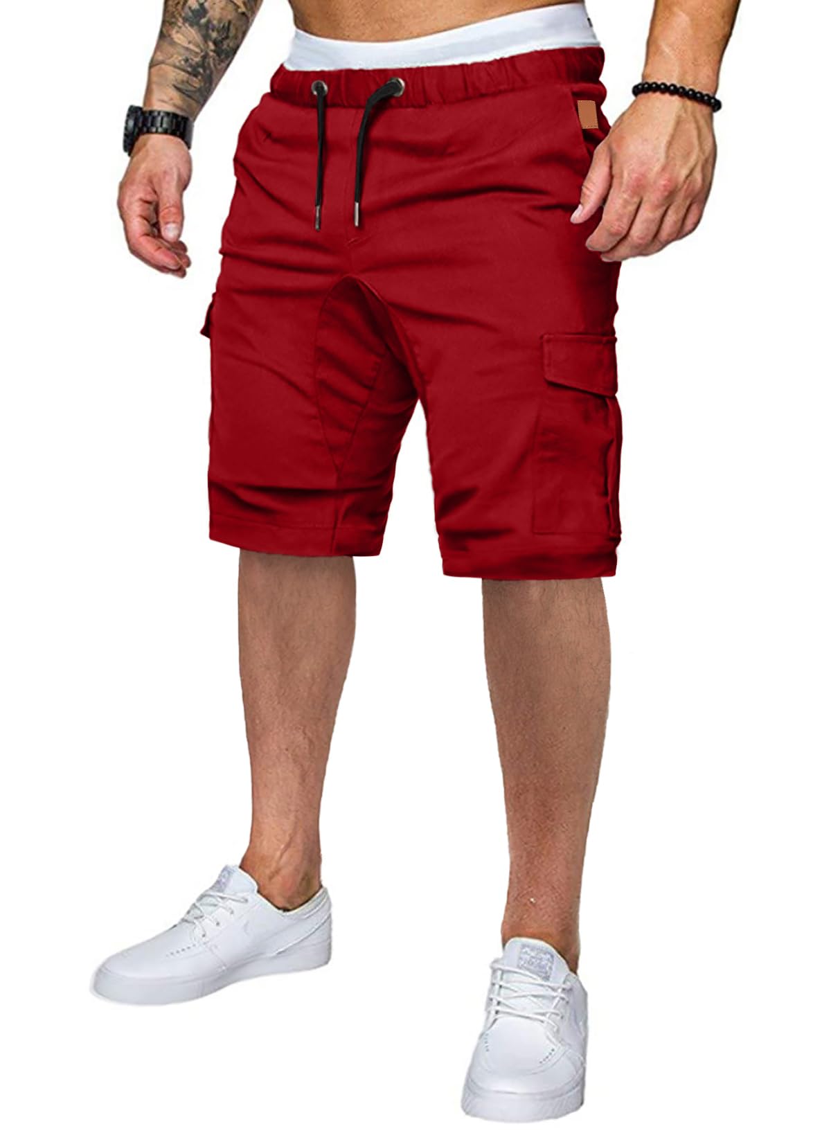 JMIERR Mens Casual Cargo Shorts - Cotton Drawstring Stretch Summer Beach Shorts Twill Chino Short with 6 Pockets