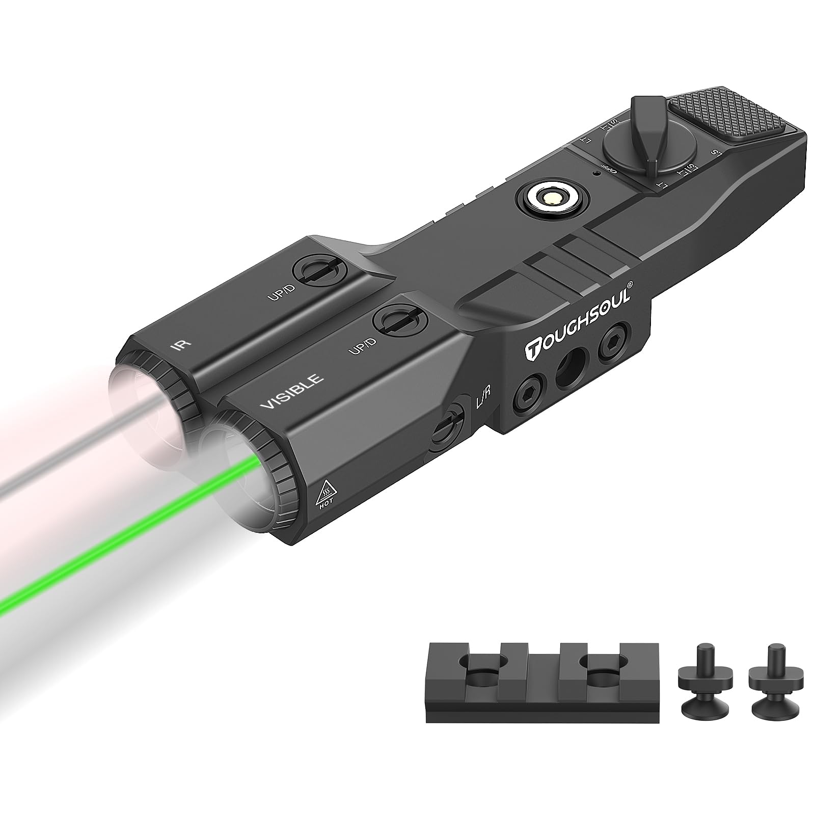 TOUGHSOUL Mlok Picatinny Mounted Tactical Flashlight Green Laser 940nm IR Illuminator Flashlight IR Laser 4 in 1 Combo, Low Profile Rechargeable Light for Rifle