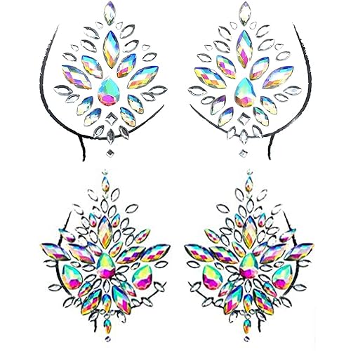 Gemas de pecho de sirena paquete de 2 cristales de arco iris brillo para festivales de música rave EDM Halloween EDC