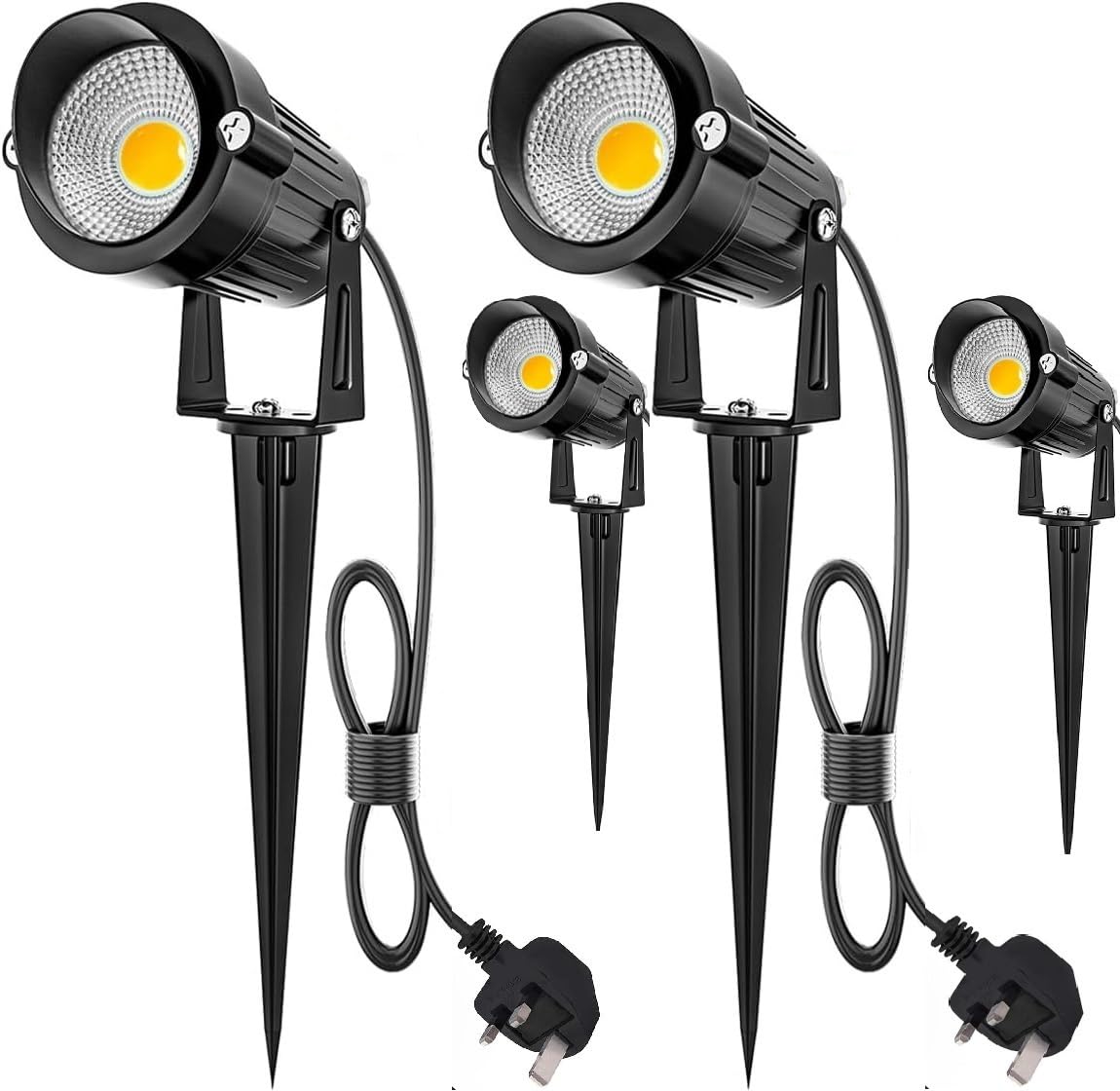 EAGLODOutdoor Landscape LED Lighting 12W Waterproof Garden Lights COB Led Spotlights with Spiked Stand for Lawn Decorative Lamp Uk 3- Plug 3000K Warm White (4 Packs)