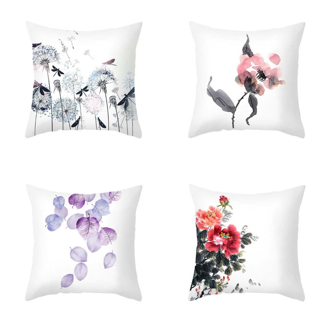 Chenlane Silk Pillow Cover Queen Zipper Cushion Covers Throw Chinese Style Ink Painting, Couch Indian Indoor Bright Smooth Thickened 45x45 cm, 4Pcs