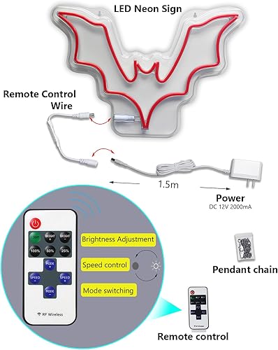 Miniatura 5 de Letrero de neón de murciélago grande para Halloween, 15 x 10 pulgadas, decoración de pared de vampiro espeluznante y decoración de Halloween,