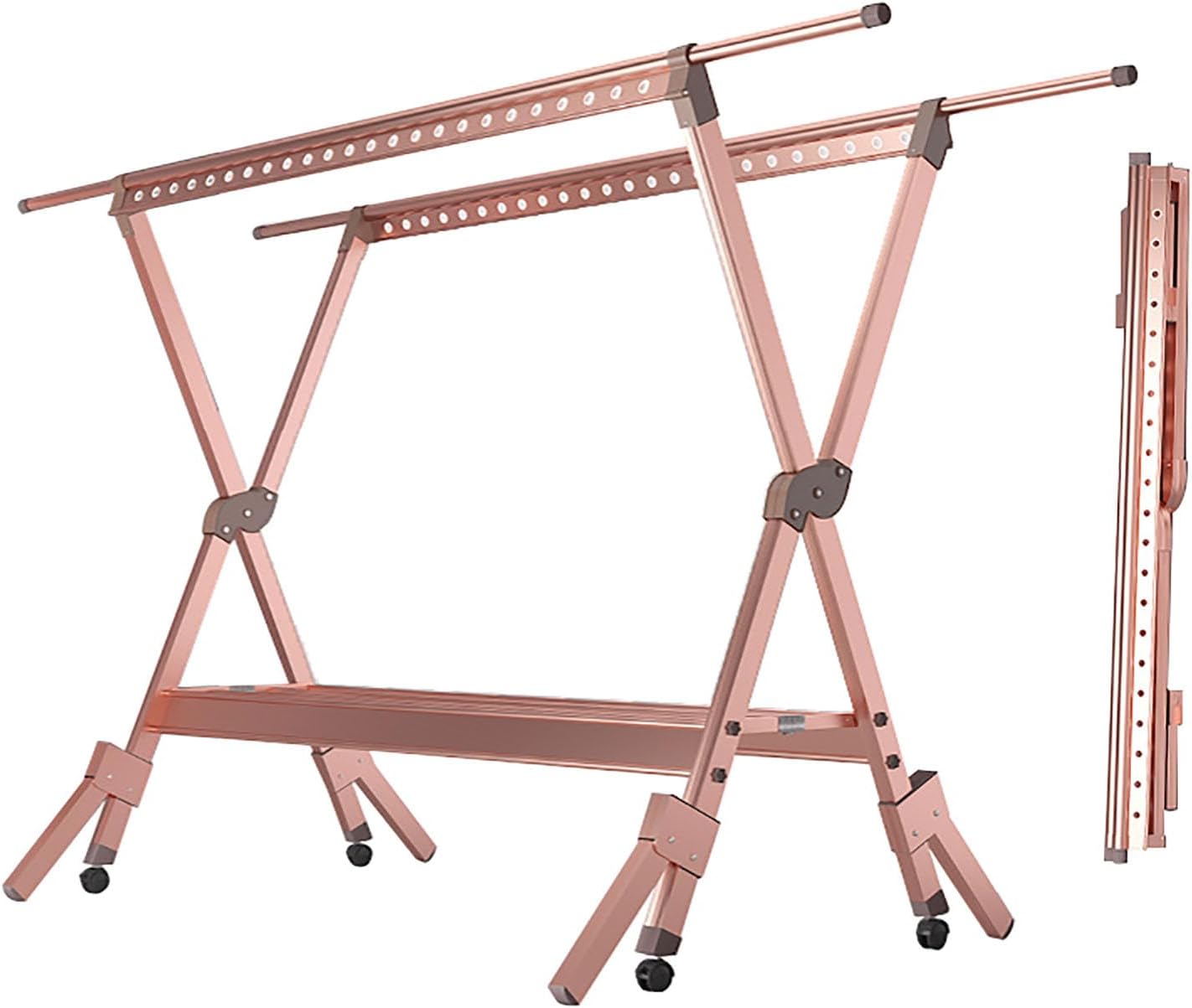 This Collapsible Movable Laundry Airer, Portable Adjustable Clothes Drying Rack with Shoe Rack - Foldable Indoor & Outdoor Metal Clothes Airer, Lightweight and Easy to Store
