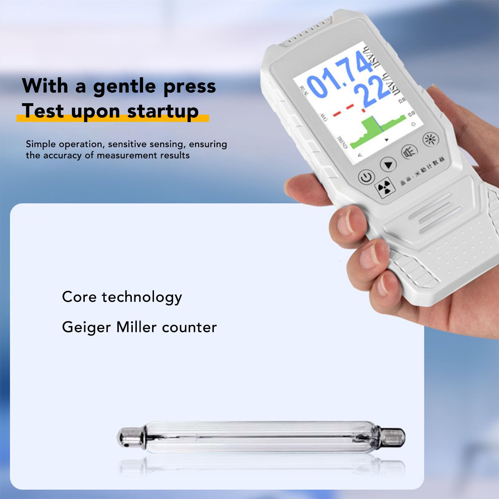 Hyuduo Detector de Radiación Nuclear, Contador Geiger ABS con Tubo GM, Detección de Rayos X Beta Gamma, Alarma de Sonido Ligero, Batería de 2000 MAh para el Lugar de Trabajo del Laboratorio del