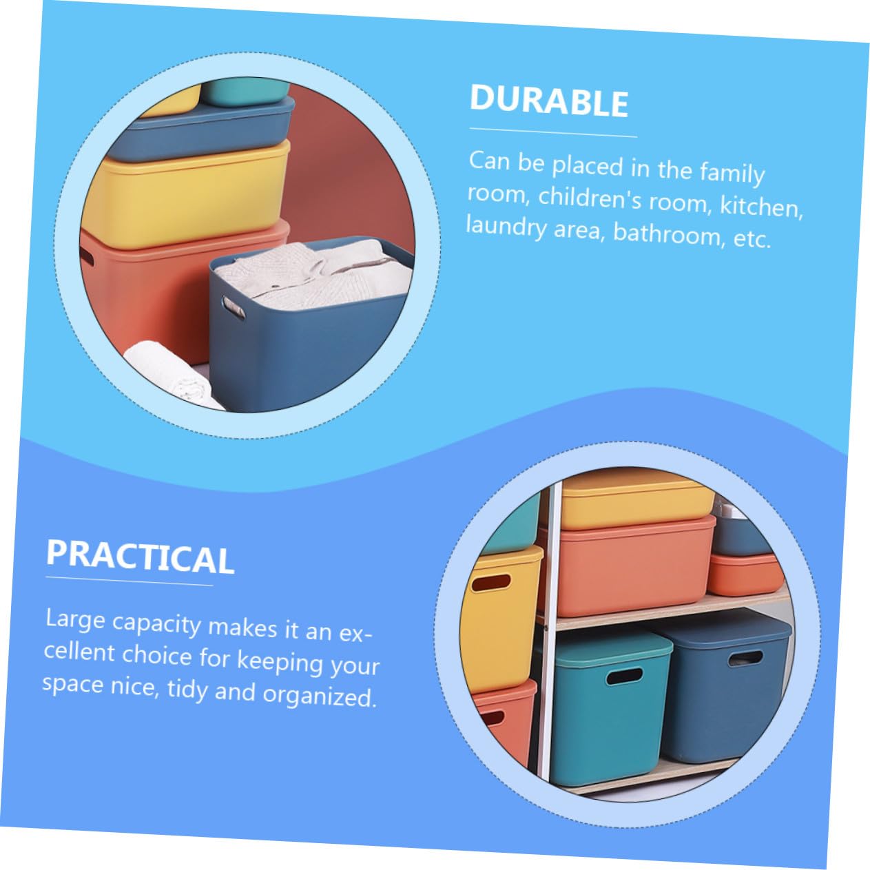Contenitore con e Manici in Plastica Scatola Rigida per Armadio e Casa Organizer per Vestiti Biancheria e Accessori Blu