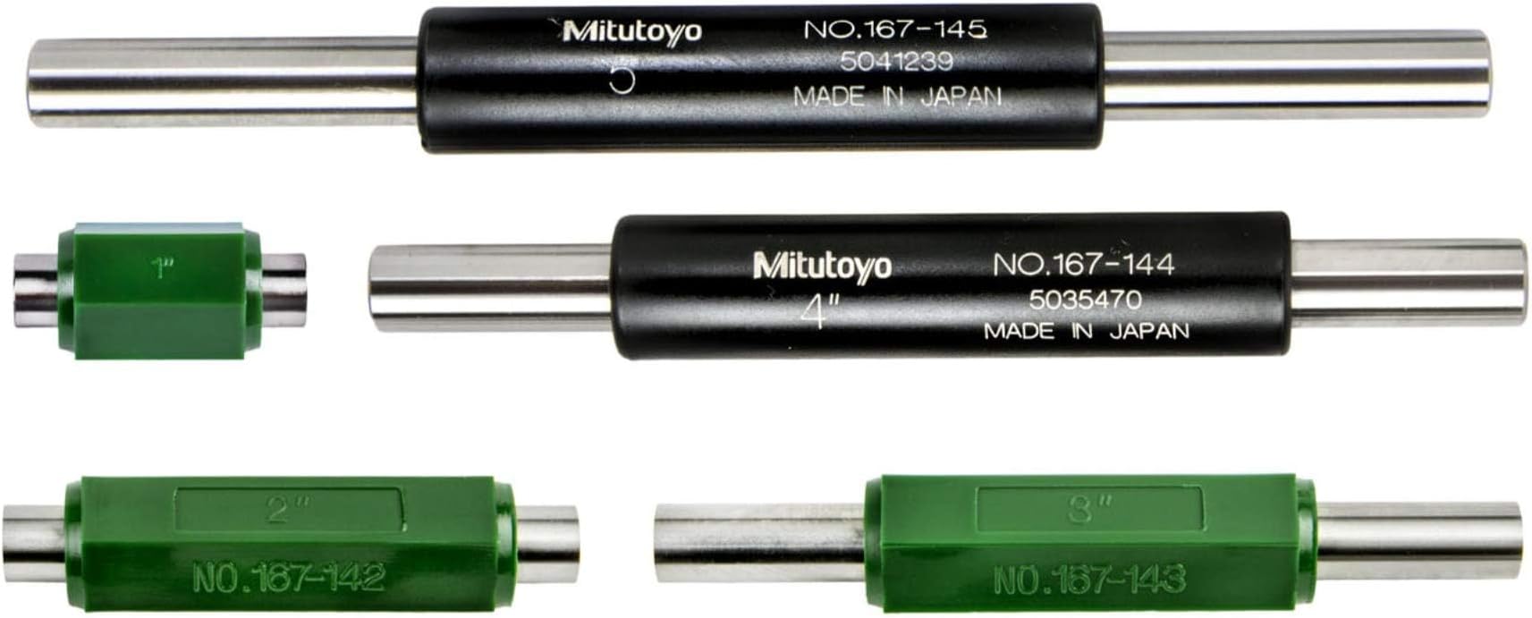 167-912 Micrometer Standards Set, 1-5" Calibration Range, 5-Piece Set with Heat-Insulating Grips for Precision Zero-Setting of Screw Thread Micrometers