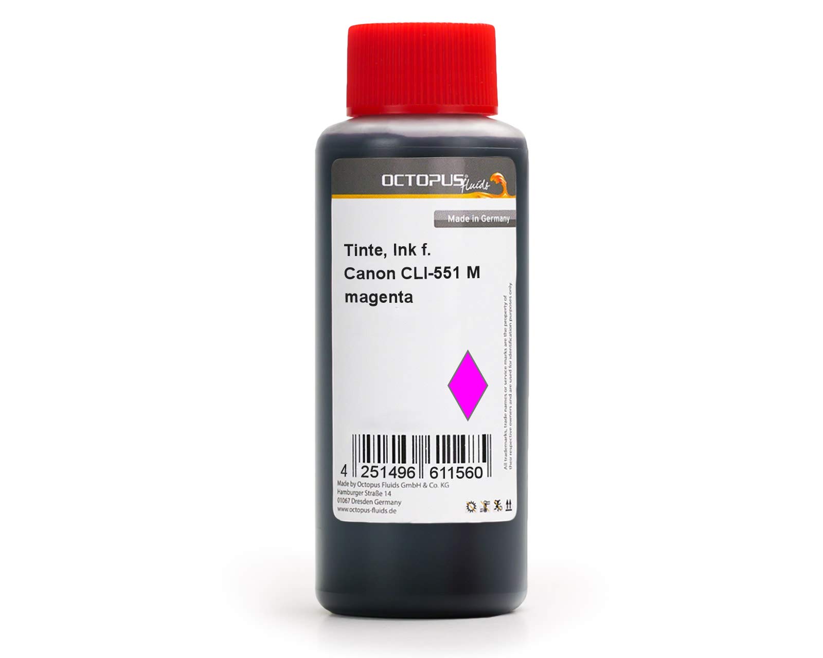 Octopus Recharge d'encre Compatible pour Canon CLI-551 M, CLI-551 MXL Magenta, 1000ml d'encre, Non-OEM