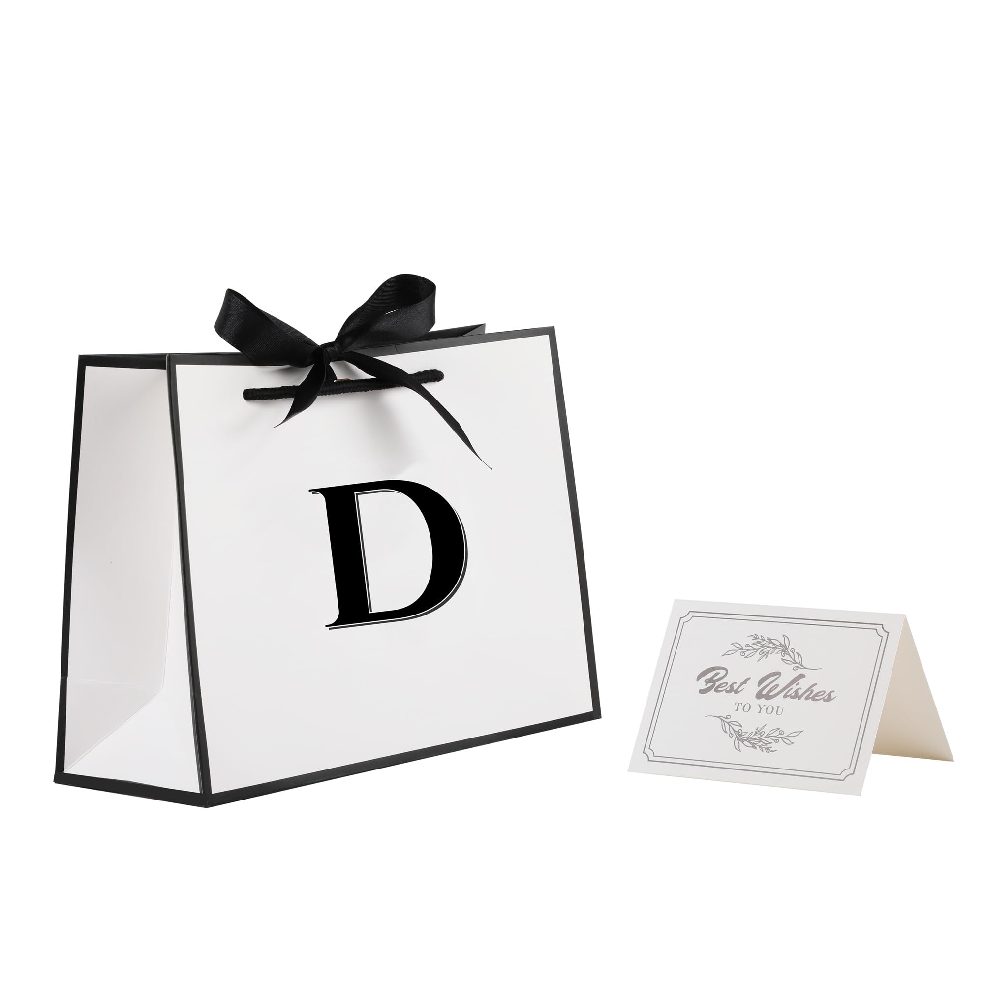 STOBOCTER Initial Gift Bags with Handles and Bow Ribbon 11"x8" Personalized Letter Gift Bags Birthday Gift Bag for Women Men Reusable Gift Wrap Bag